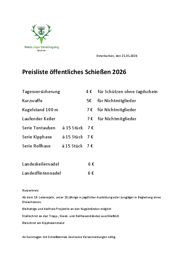 Preisliste 2026